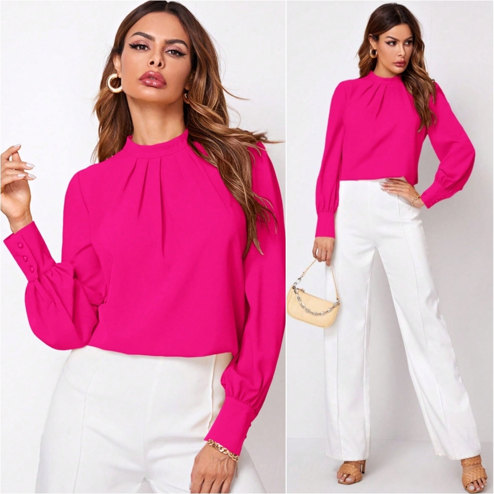 Ruched Reflections Blouse - Hot Pink - Picture 1 of 5